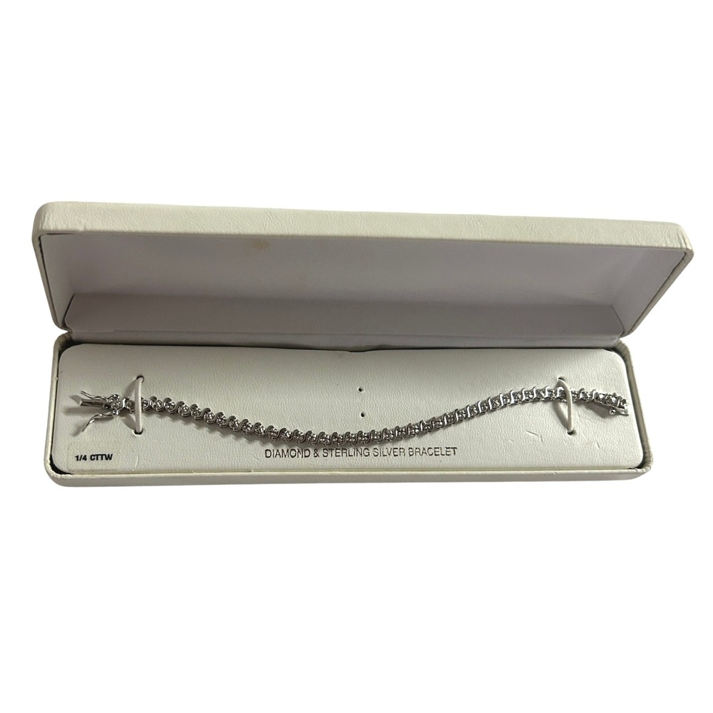 Sterling Silver S-Link Diamond Tennis Bracelet 7.25" Silver Bridal Quiet Luxury